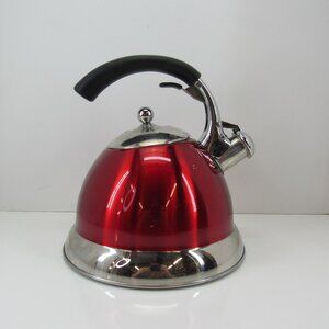 Master Class Premium Collection Red Stainless Steel 2.5Qt Whistling Tea Kettle